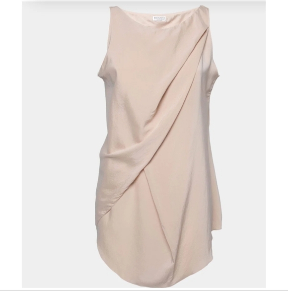 Brunello Cucinelli Sleeveless Cream Draped Silk Top Size Large - Picture 2 of 8
